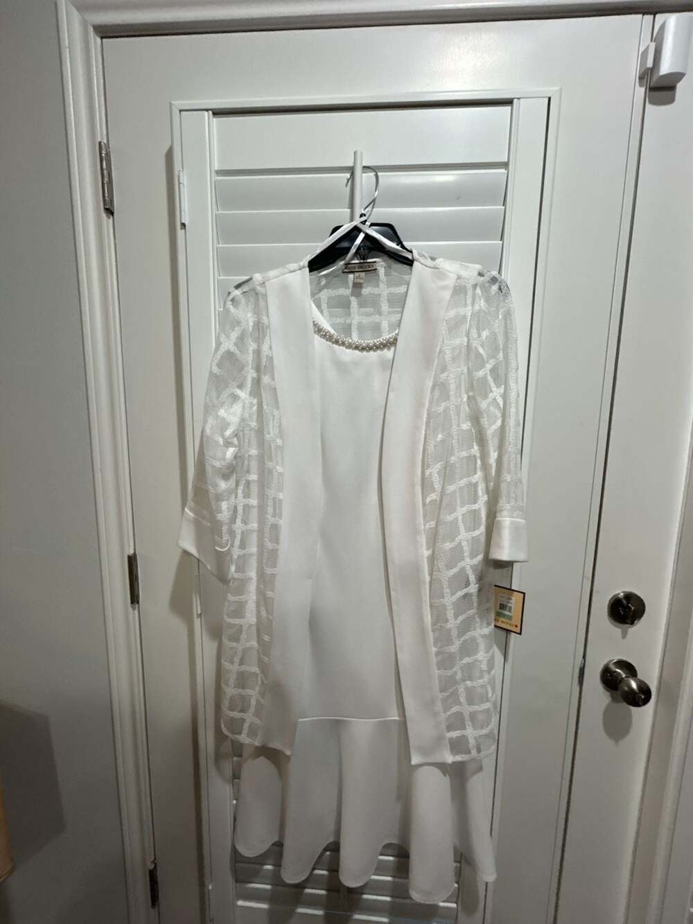 Maya Brooke Duster Windowpane Mesh Jacket and Tank Dress Set